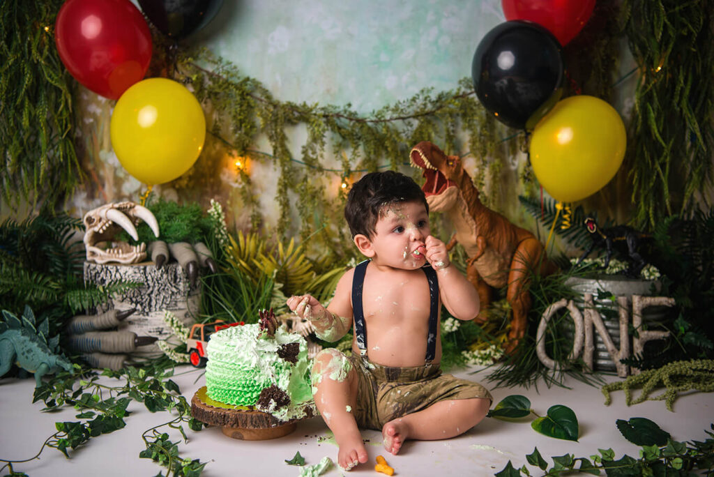 Jurastic world cake smash baby photographer