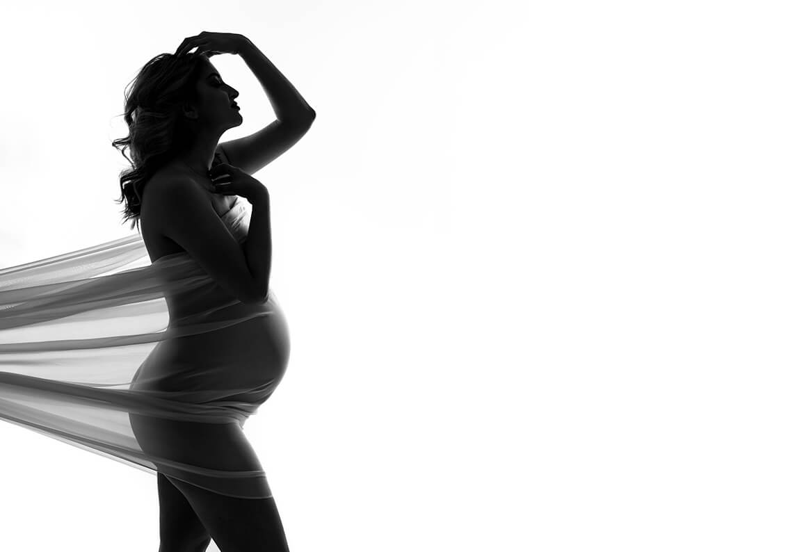 black and white studio maternity photo shoot Dallas