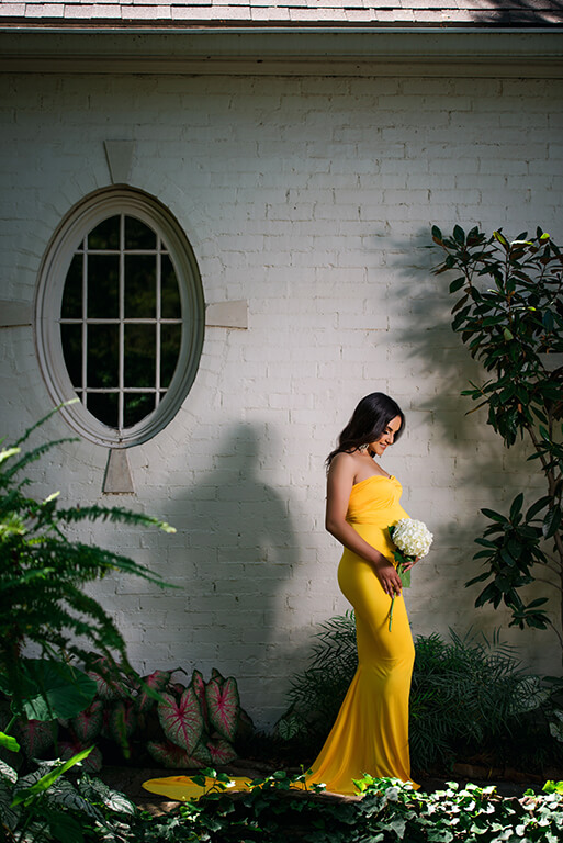 Yellow maternity dress outdoor pregnancy photoshoot