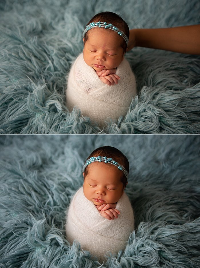 Before and after newborn photography editing
