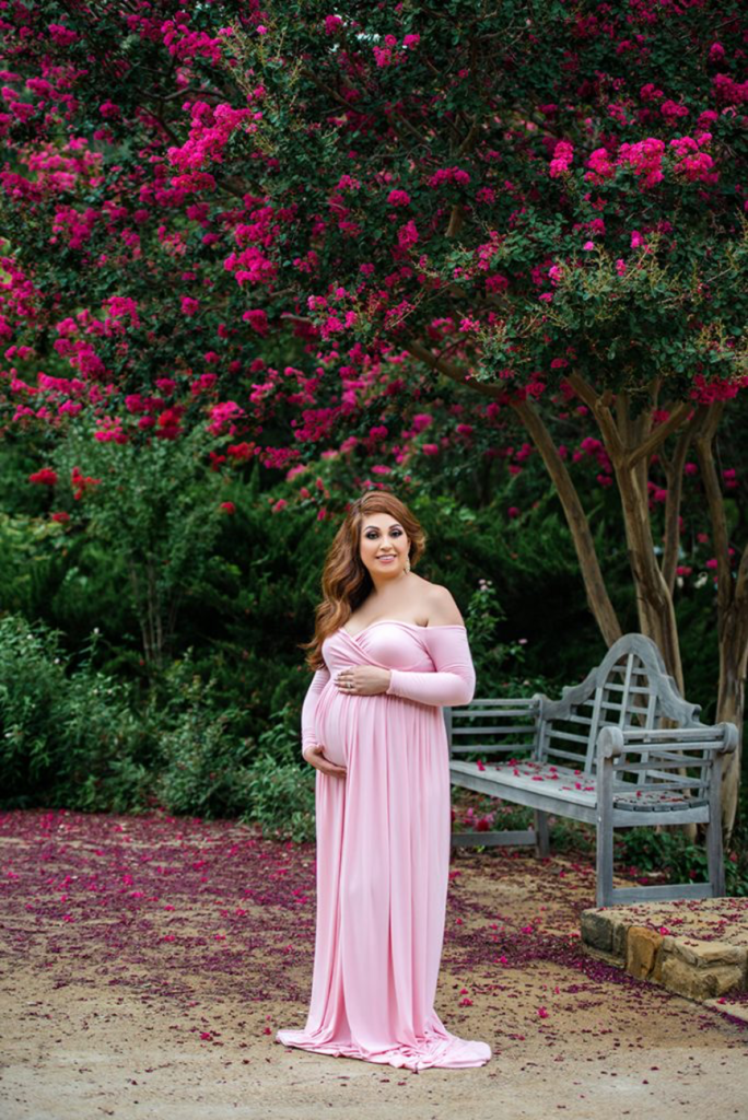 maternity gown pink for outdoor maternity photoshoot Dallas TX