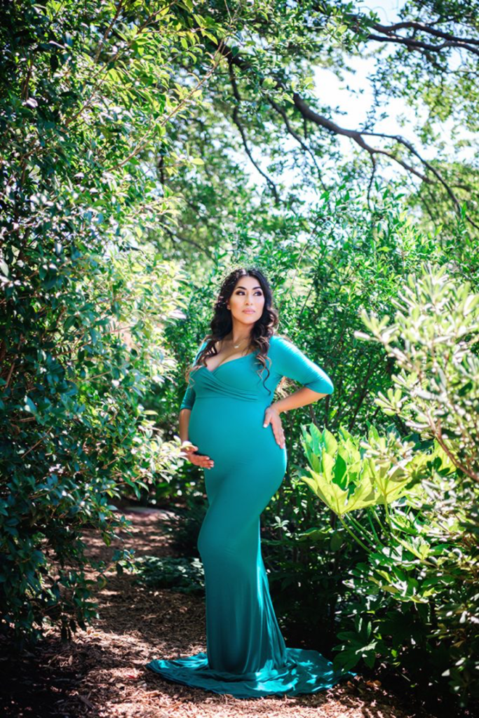 maternity photography in Dallas maternity gown green