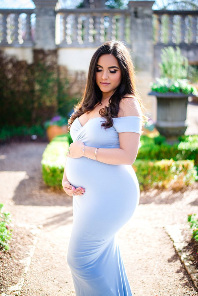 maternity photography in Fort Worth maternity gown white