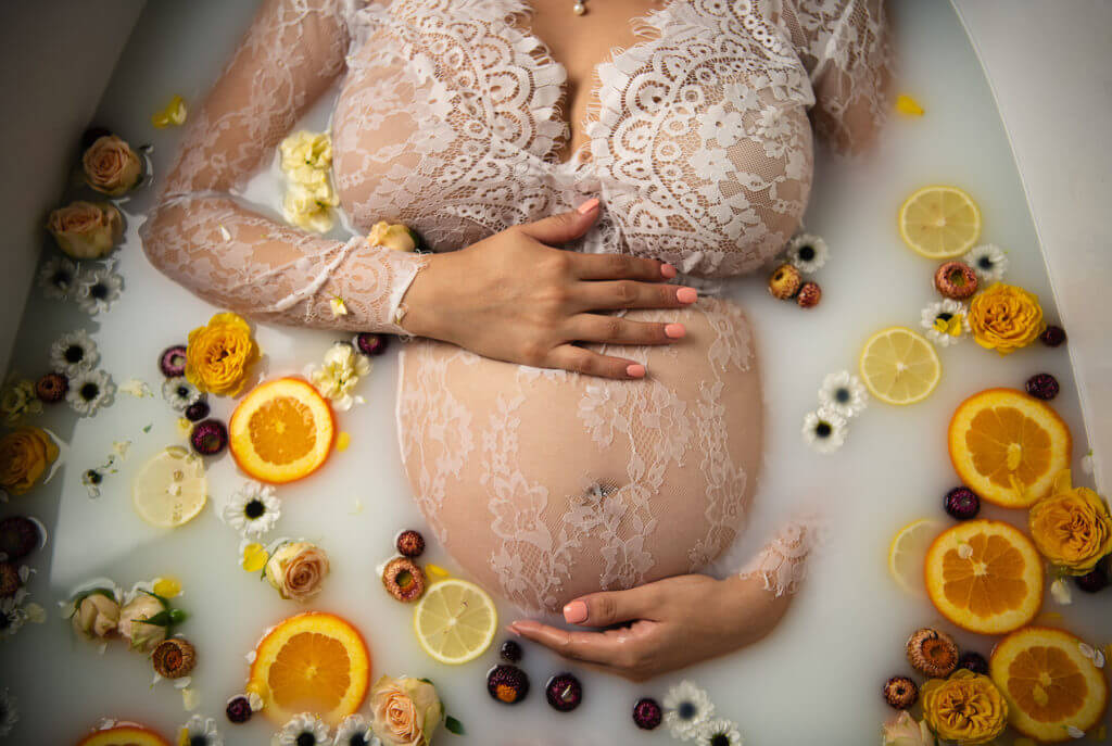 Fruit maternity milk bath photo session