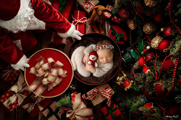 Christmas themed baby girl photoshoot in studio